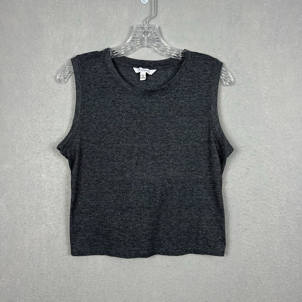 Athleta Tank Top XS Heather Black Twist Back Sleeveless Waist Length
